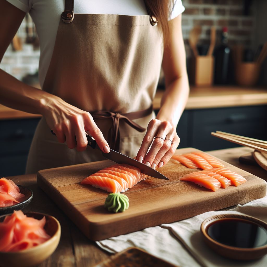 como cortar salmão para sushi