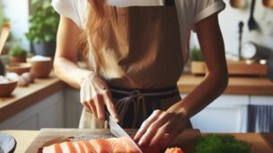 Como cortar salmão para sushi