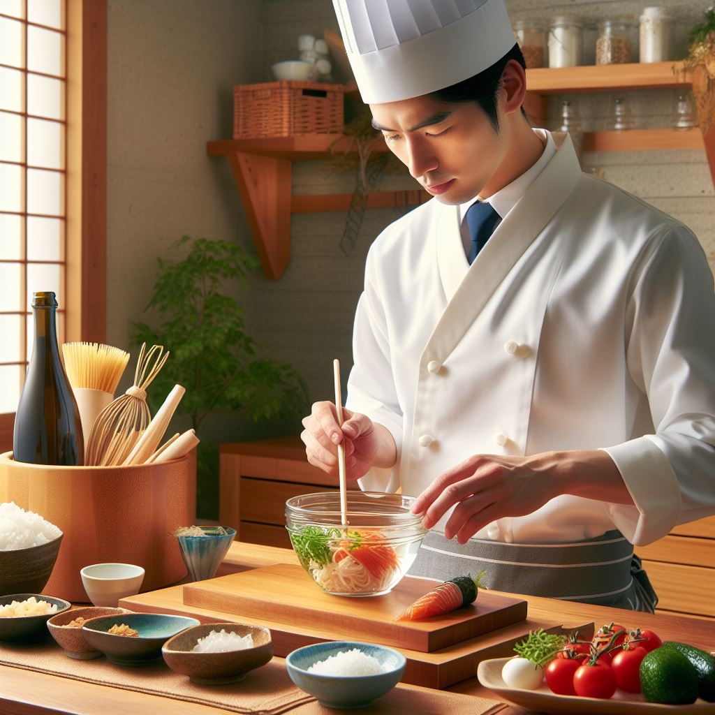 chef fazendo comida japonesa