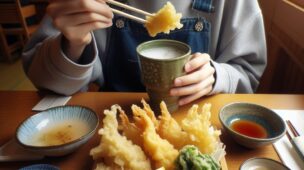 Pessoa comendo tempurá
