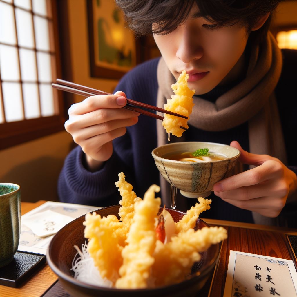 Pessoa comendo tempurá